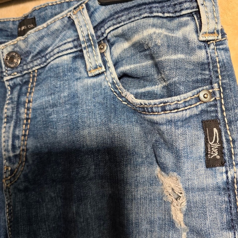 Silver Jeans Co Girlfriend Jeans 31x29 Blue Distressed Denim Womens Stretch  146